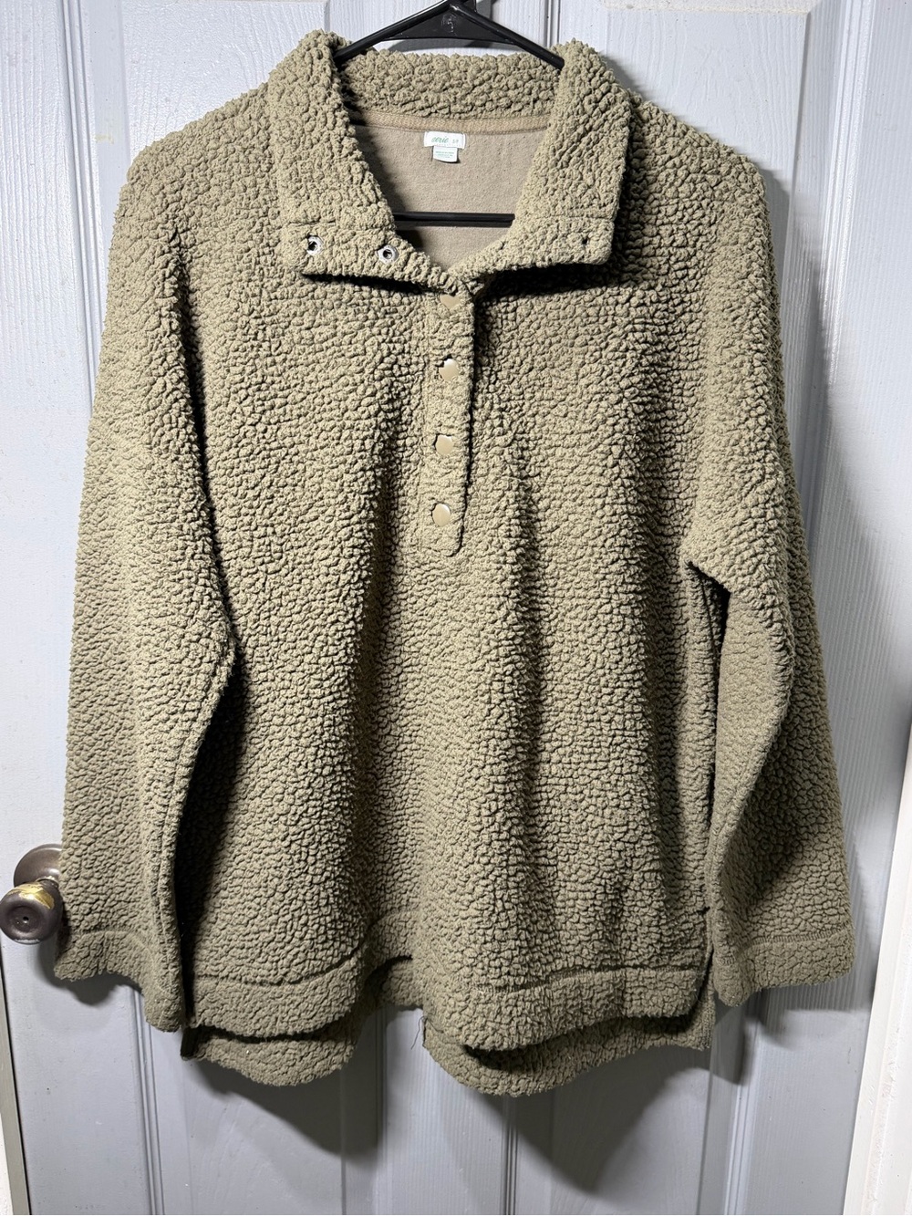 aerie Olive Green Sherpa Zip-Up Pullover